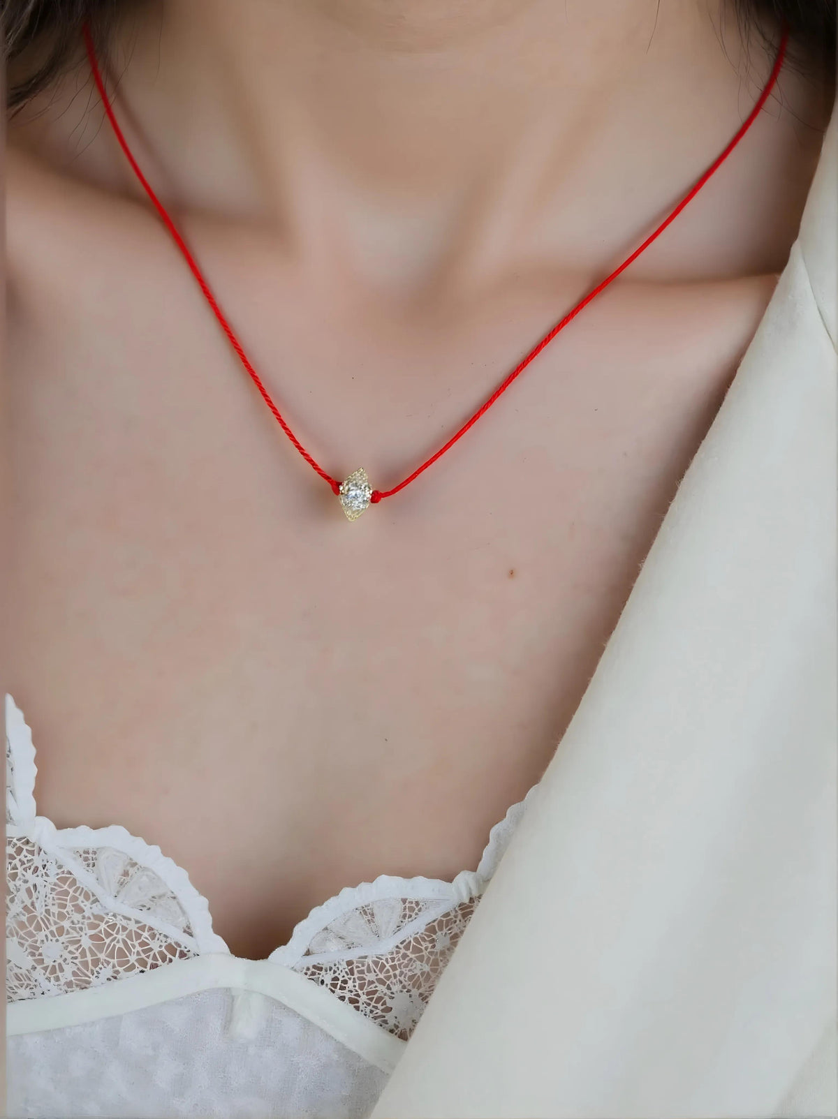 Herkimer Diamond Necklace with Red Activation String