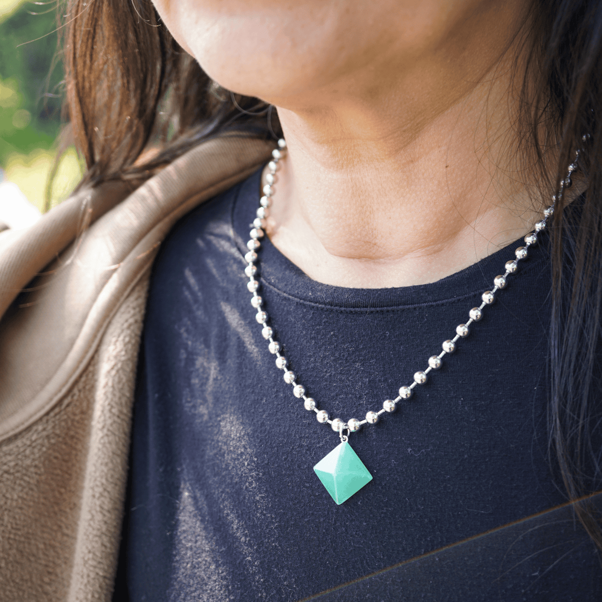 Aventurine Pyramid Ball Chain Necklace