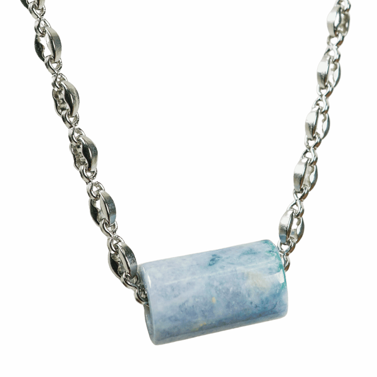 Blue Guatemalan Jade with Silver Pop Top Chain Necklace