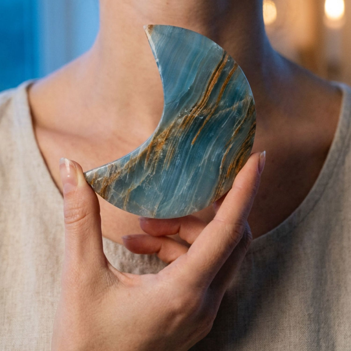 Blue Onyx Moon on Stand
