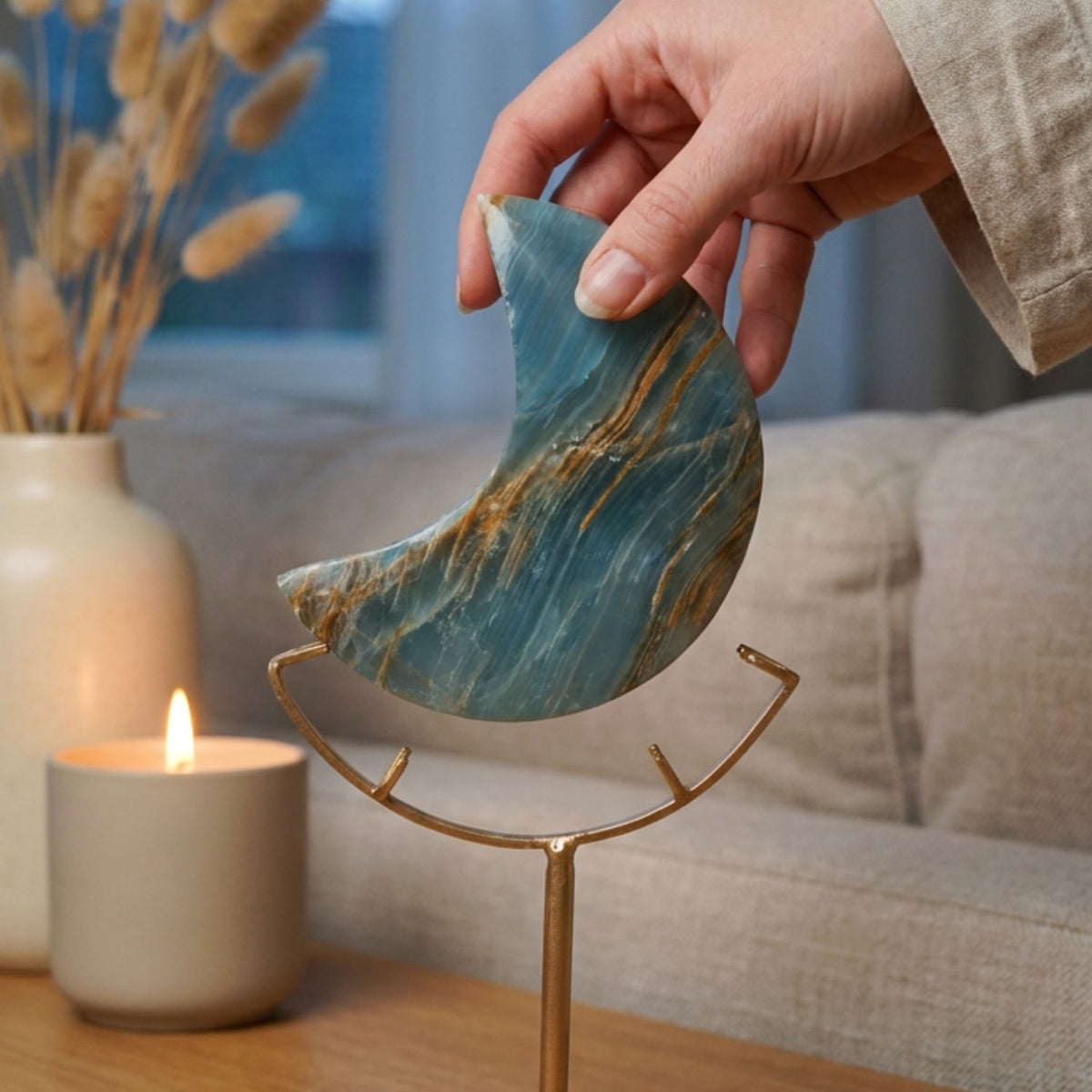 Blue Onyx Moon on Stand