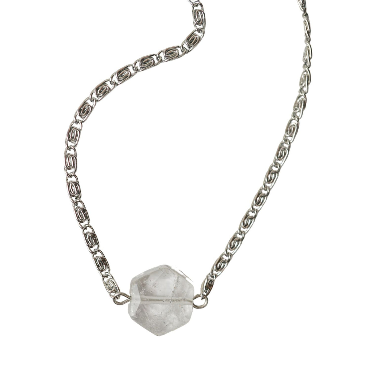 Clear Quartz Hexagon Pendant Necklace