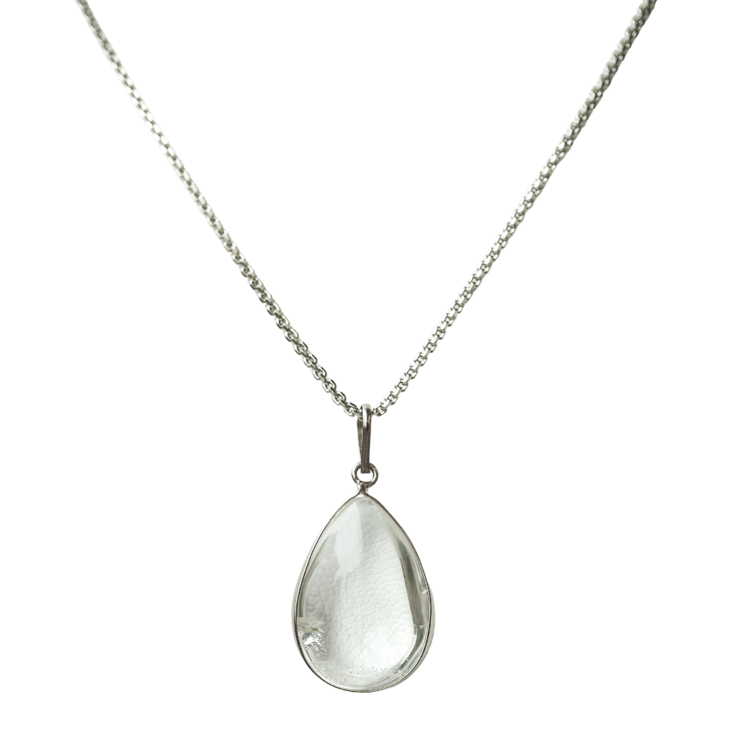 Collier Pierre Transparente En Forme De Larme - Plaqué Argent, Style Pendentif Délicat, Fabrication Suisse