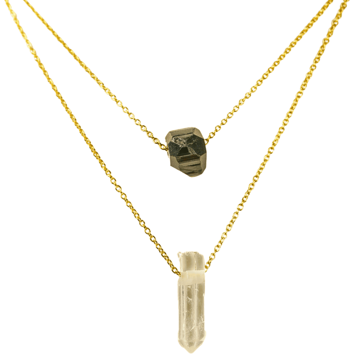Clear Quartz with Mini Link Gold Chain Necklace