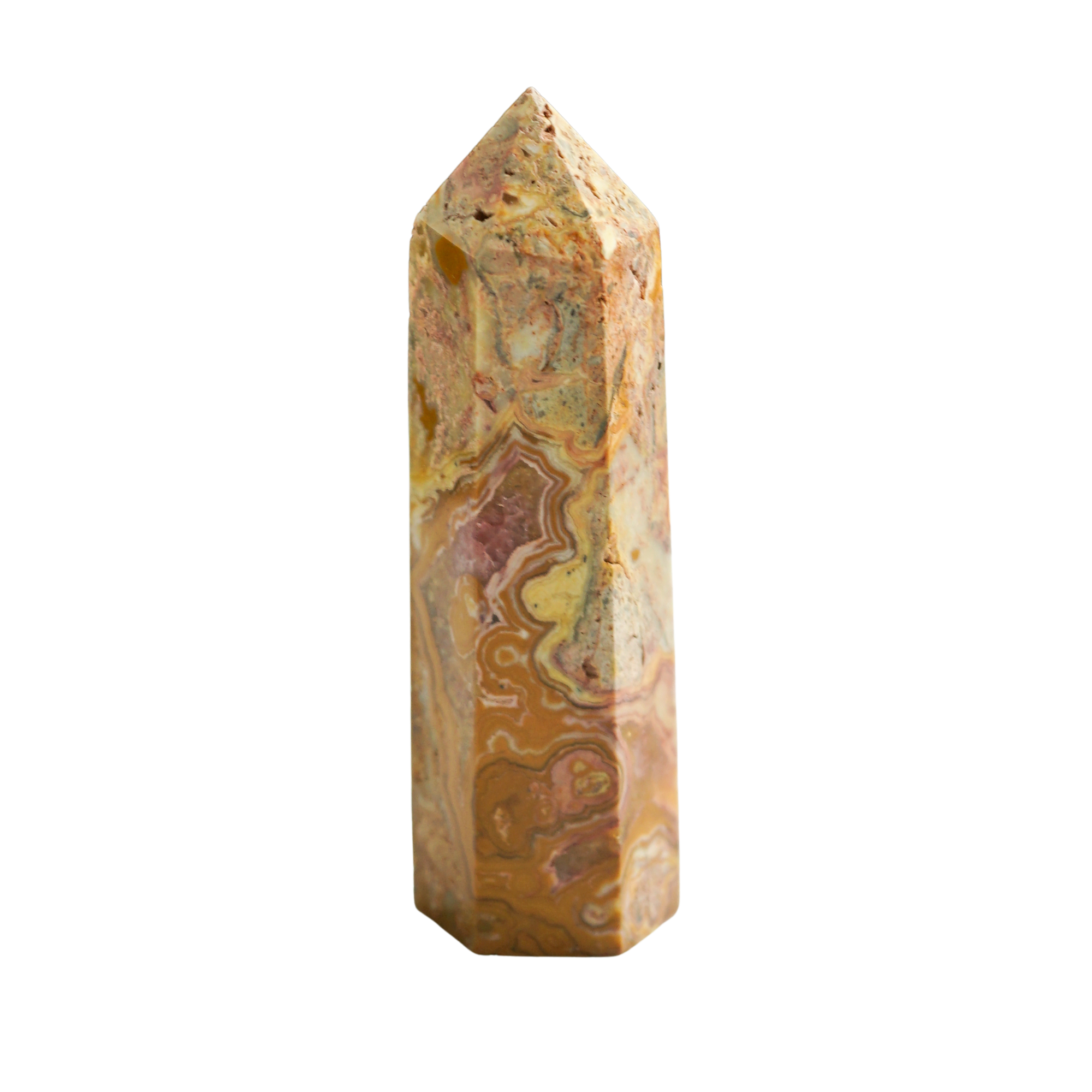 Crazy Lace Agate Point – Optimism & Action Crystal | Energy Muse