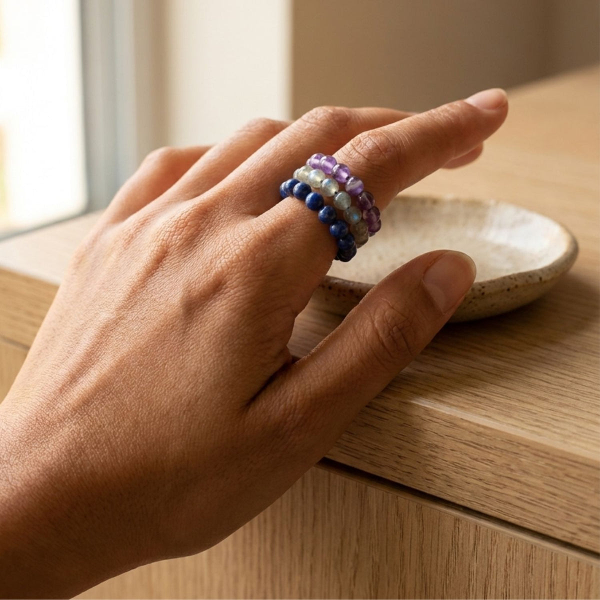 Lapis Lazuli Crystal Stretch Ring