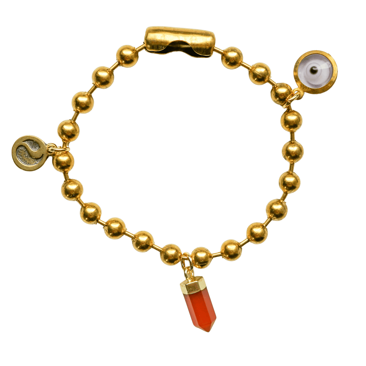 Gold Charm Bracelet with Carnelian & Clear Evil Eye