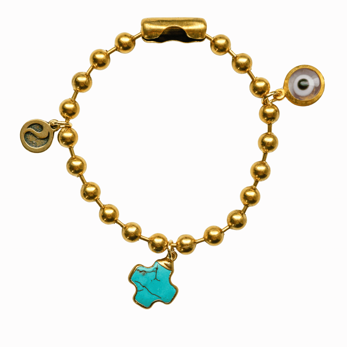 Gold Charm Bracelet with Turquoise Howlite & Clear Evil Eye