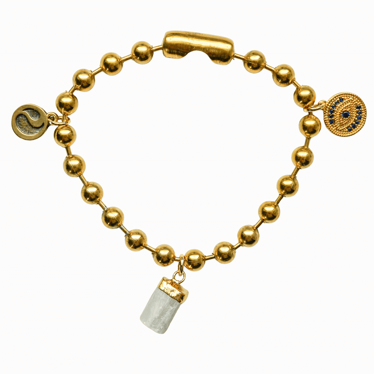 Gold Charm Bracelet with CZ Evil Eye & Selenite