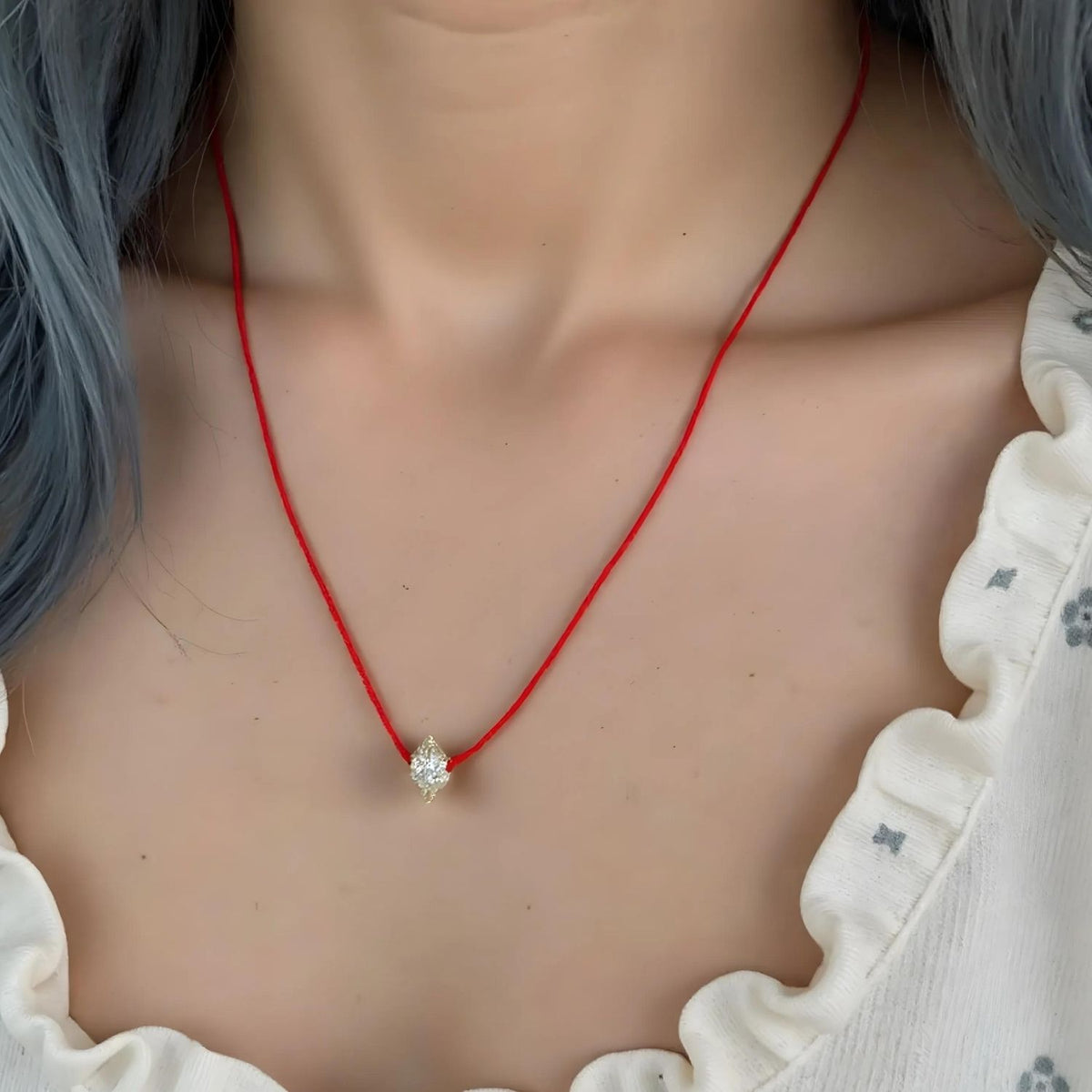 Herkimer Diamond Necklace with Red Activation String