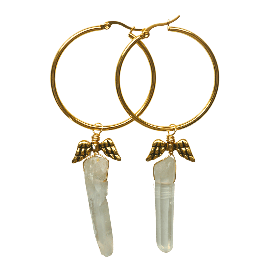 Lemurian Seed Angel Wing Hoop Earrings