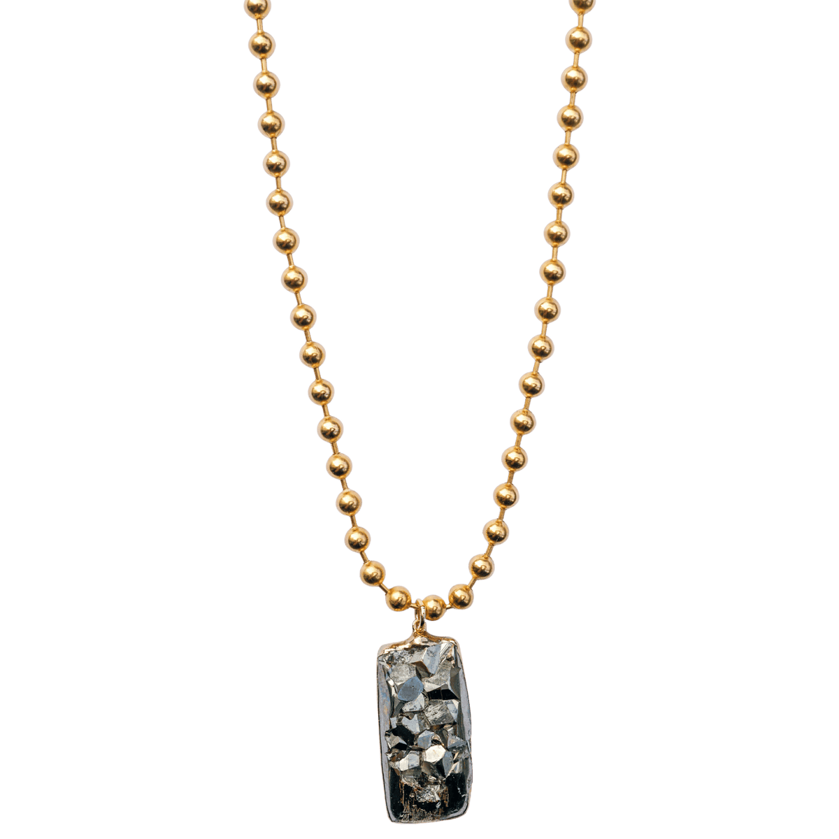 Pyrite Rectangle Ball Chain Necklace