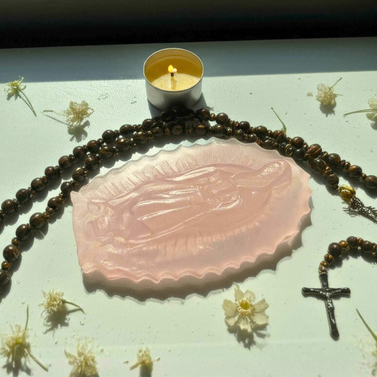 Rose Quartz Mother Mary Carving