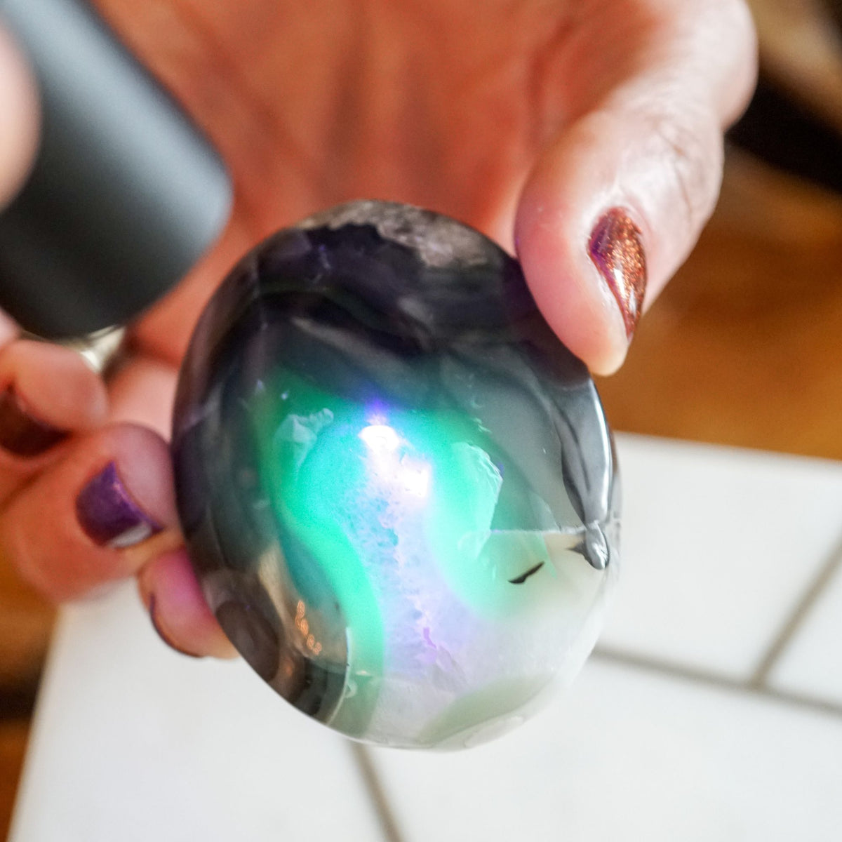 UV-Reactive Volcanic Agate Touchstone