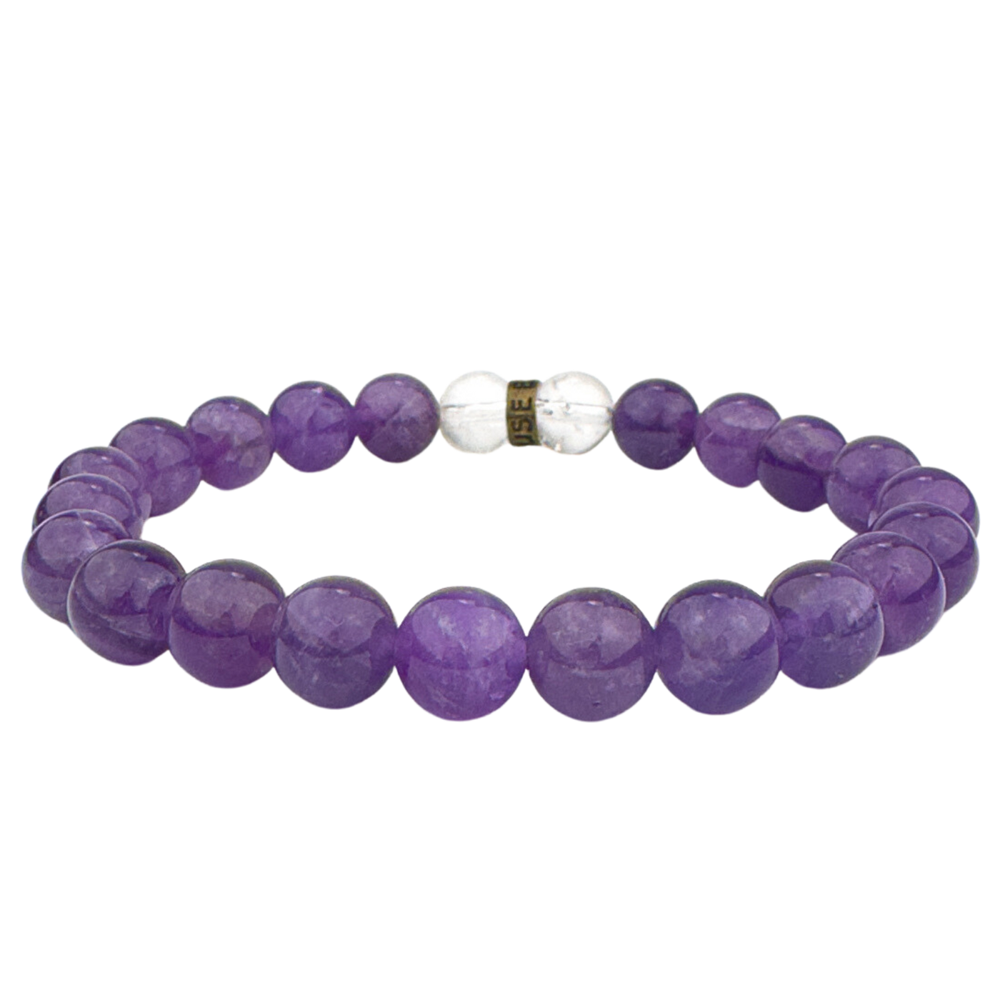 product view of genuine Amethyst crystal bead stretch bracelet by Energy Muse
