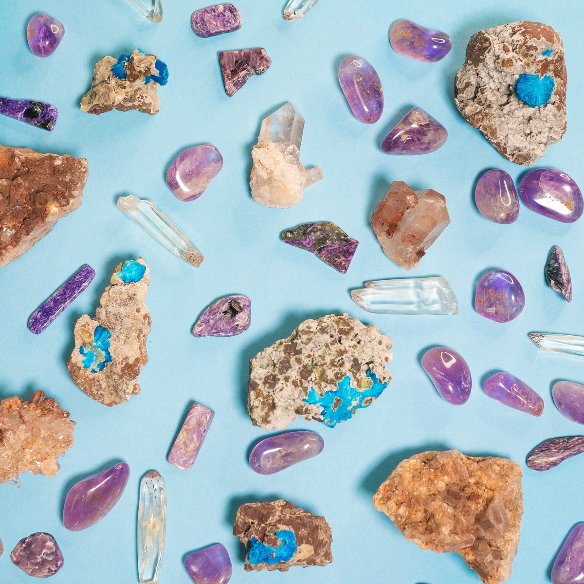 wide array of cavansite stone, ametrine stone, lithium quartz , and charoite by Energy Muse
