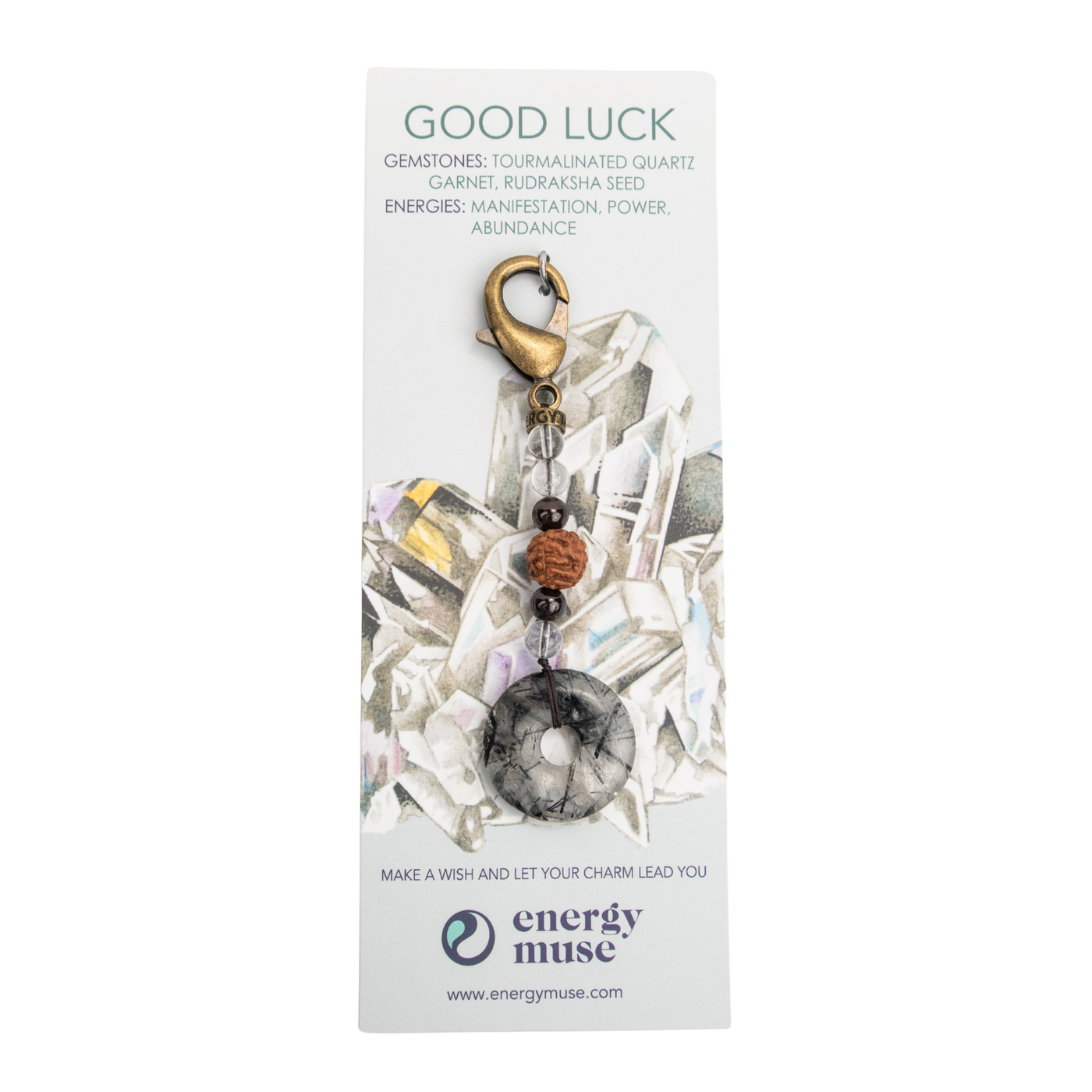 good luck crystal energy charm by Energy Muse on illustrated packaging