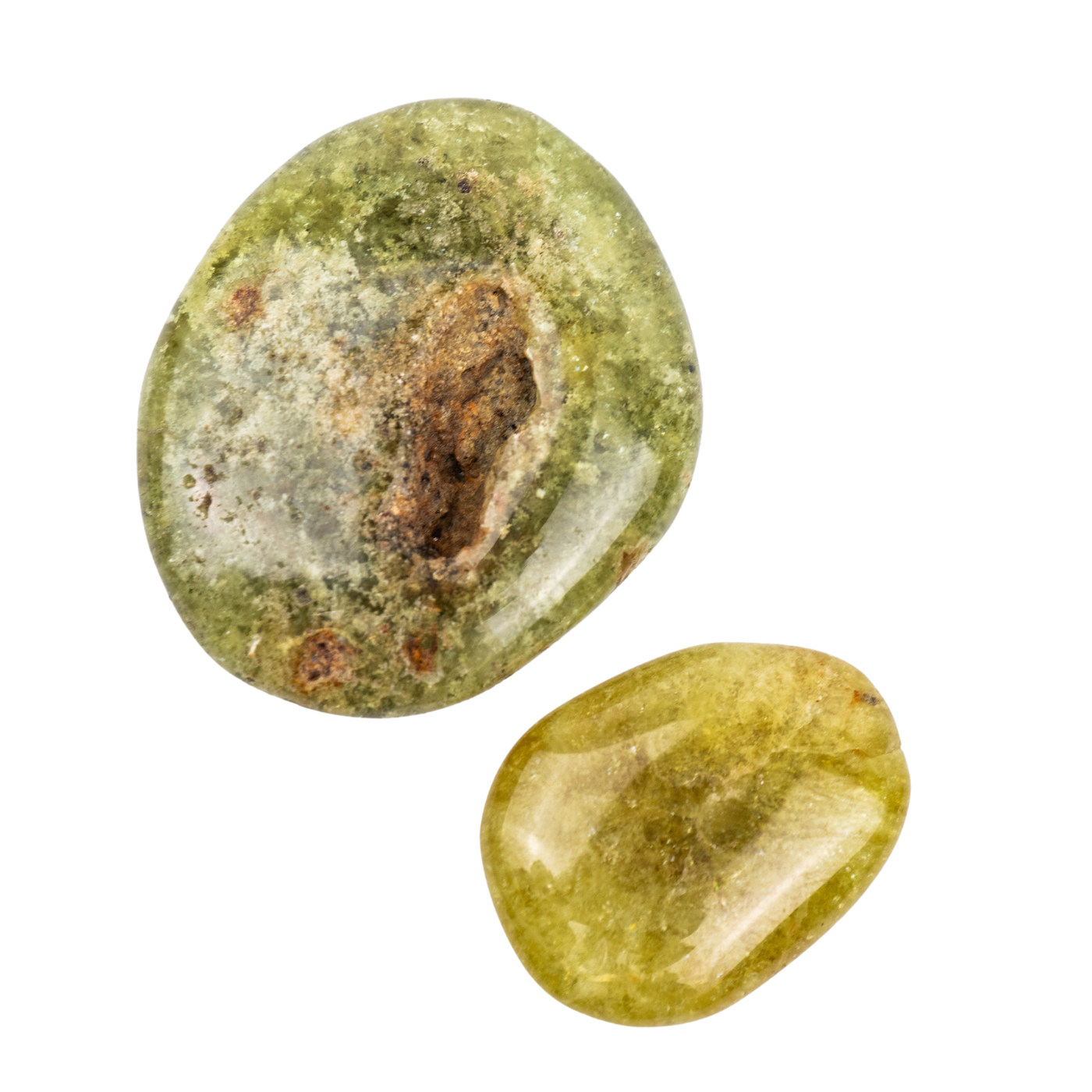 variet of sizes of genuine green garnet pocket stone by Energy Muse