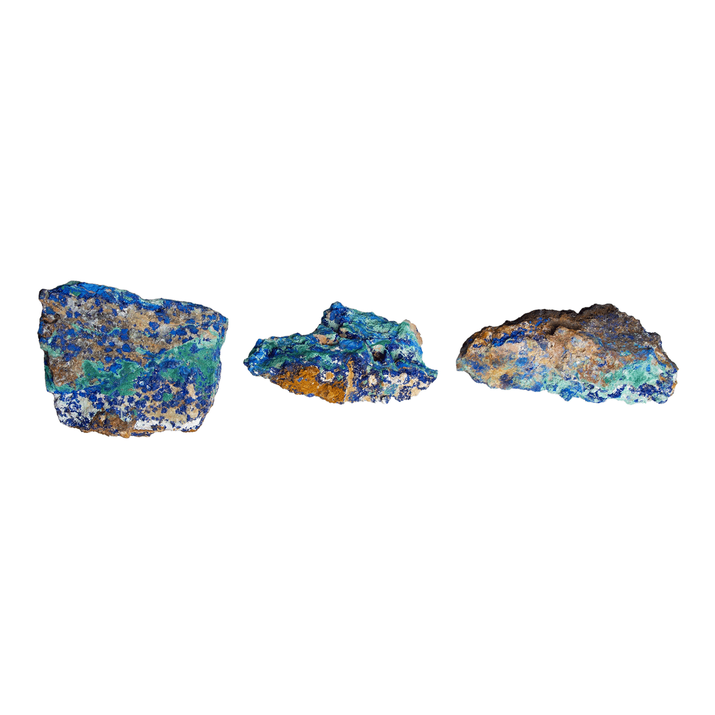 3 genuine raw Azurite crystals to show variation in size, pattern, and coloration by Energy Muse