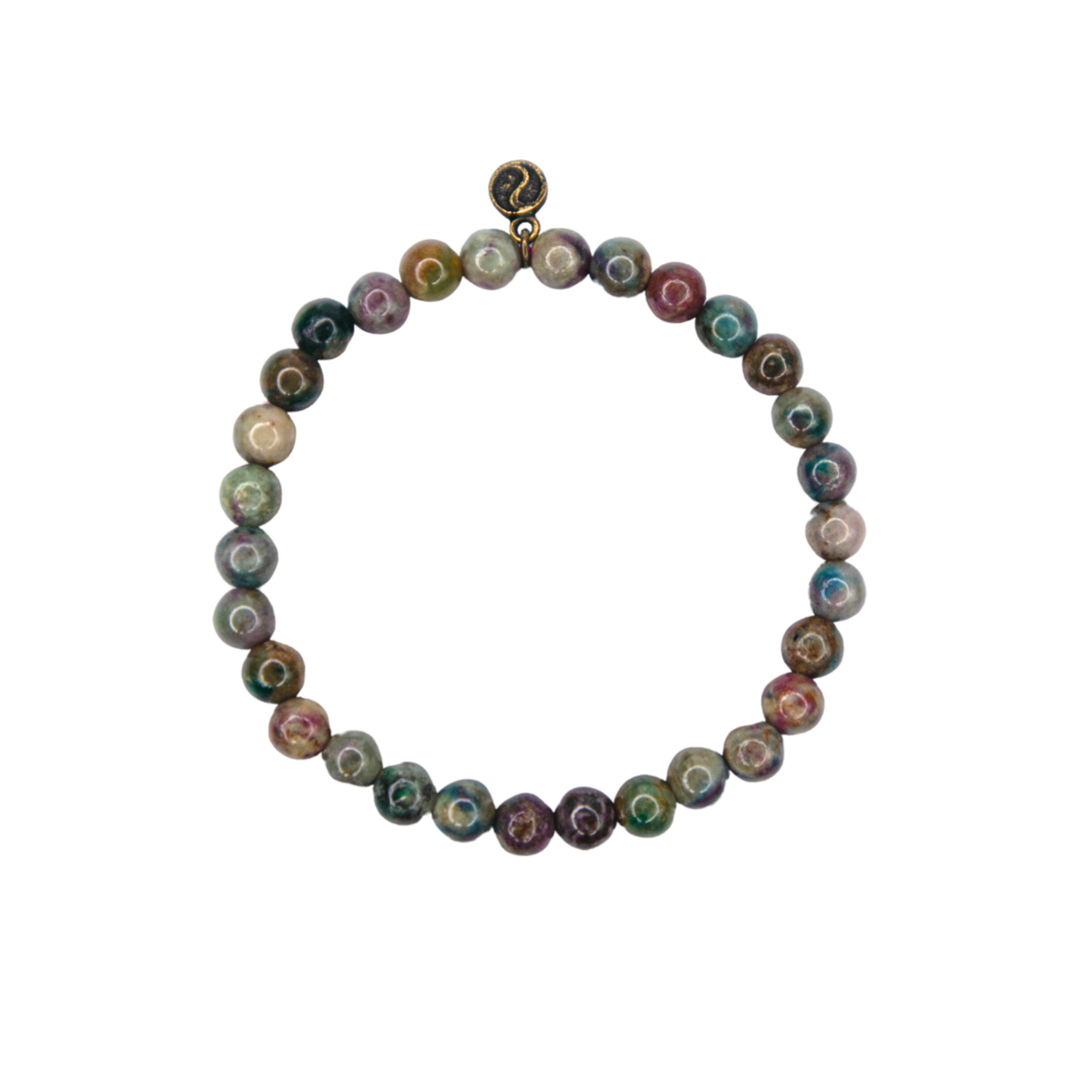 overhead view of genuine Ruby in Kyanite crystal elastic bracelet by Energy Muse