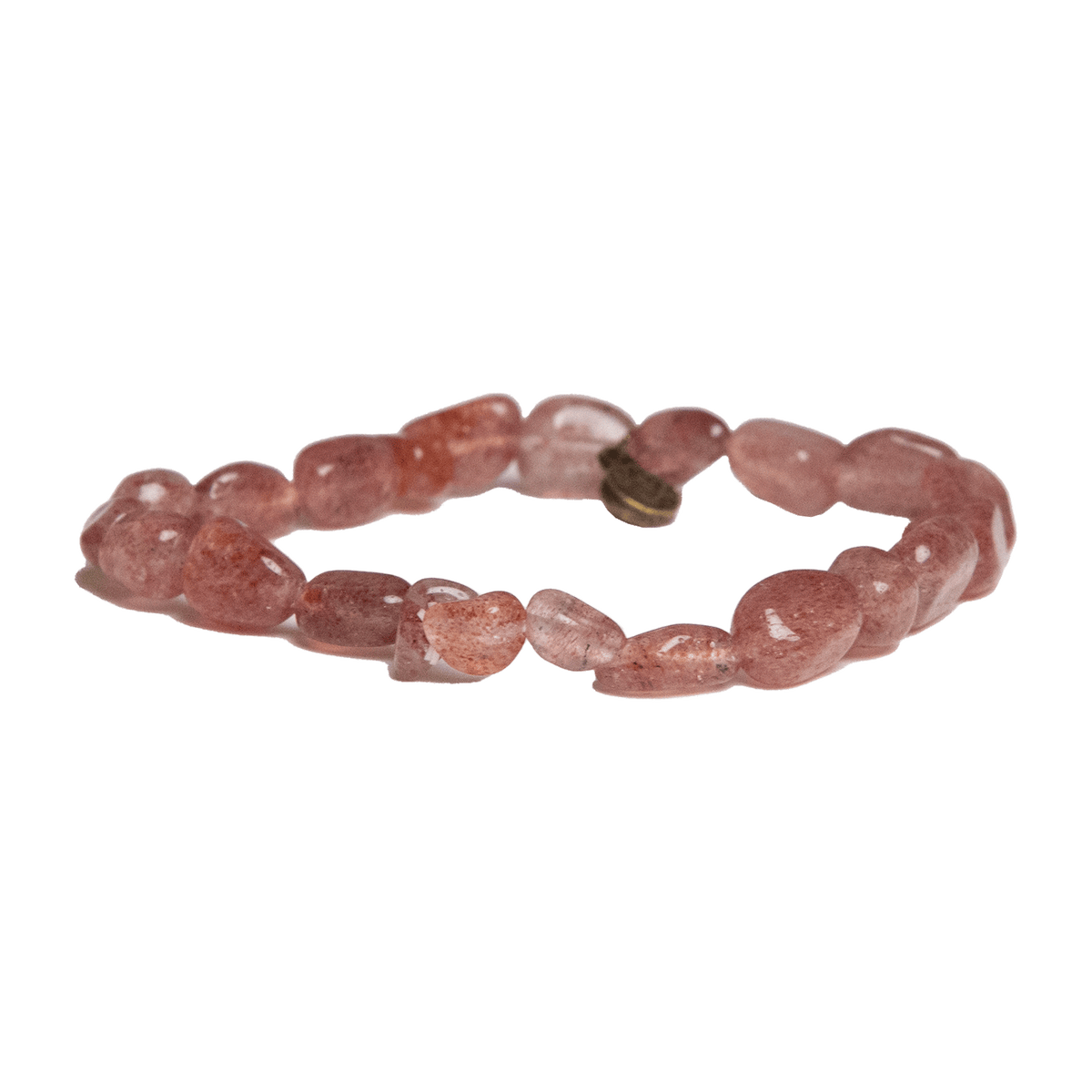 Natural pebble shaped genuine Strawberry Quartz crystal bead elastic bracelet by Energy Muse