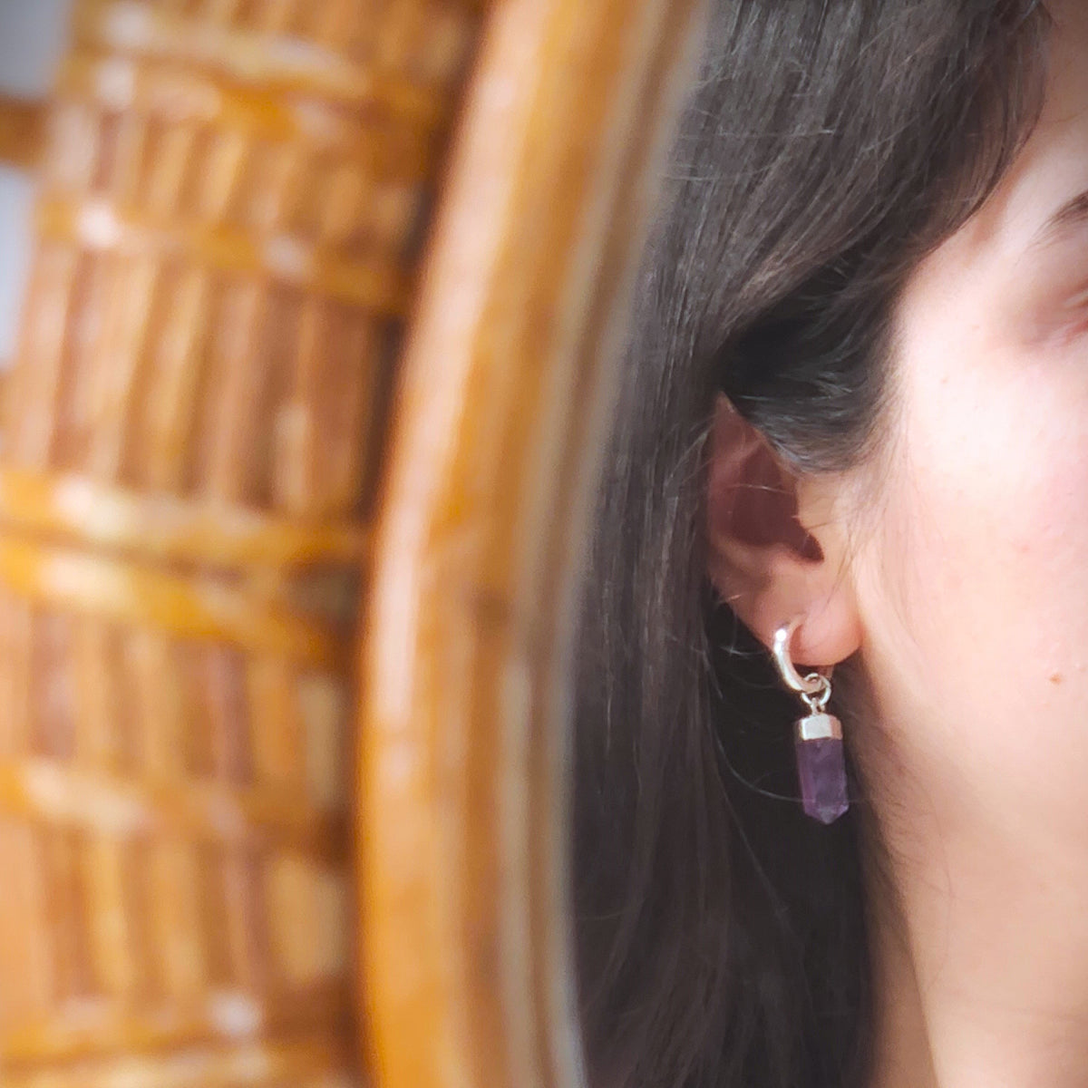 Amethyst Crystal Point Silver Earrings