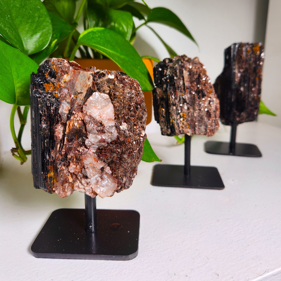 Black Tourmaline & Mica on a Stand