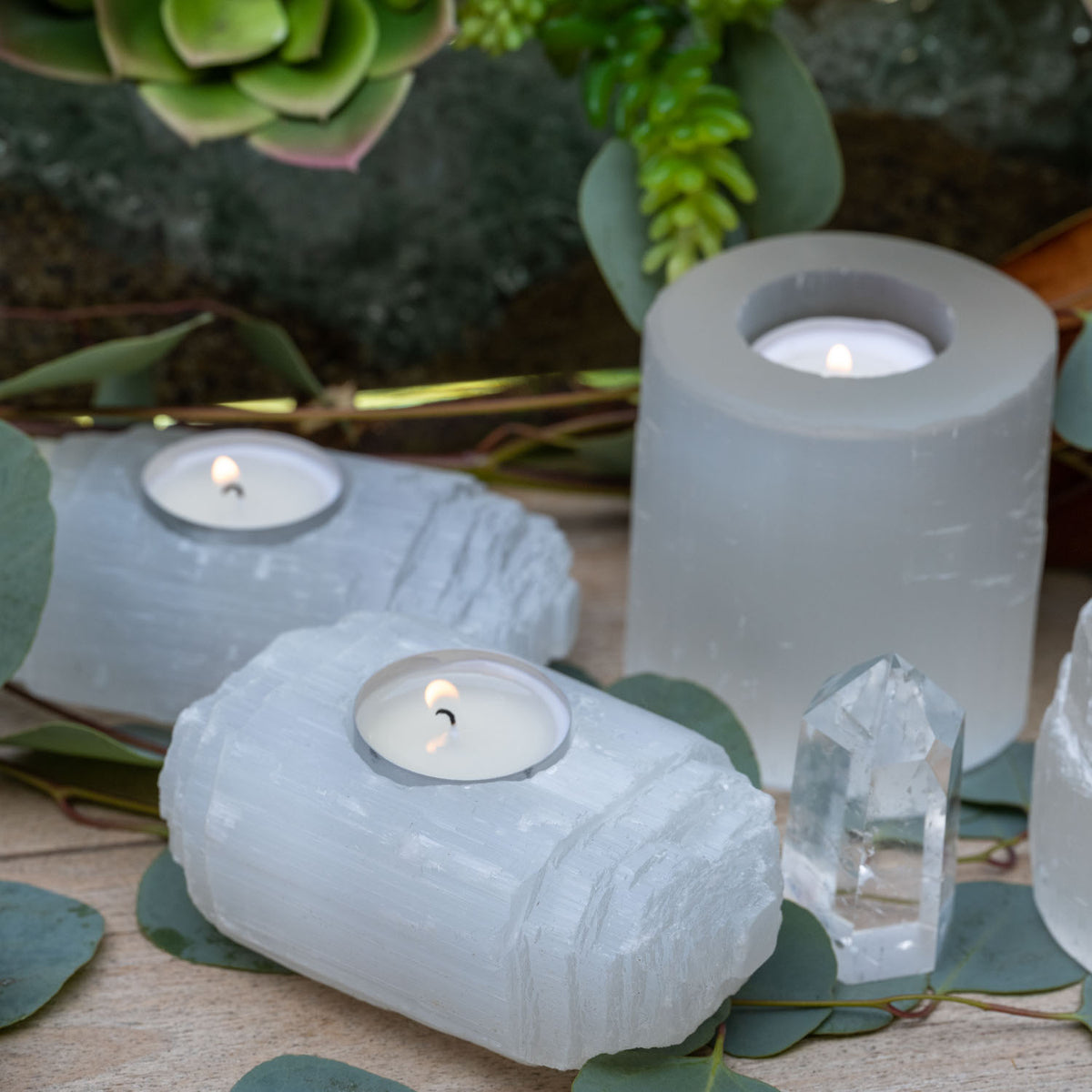 Selenite Log Candle Holder