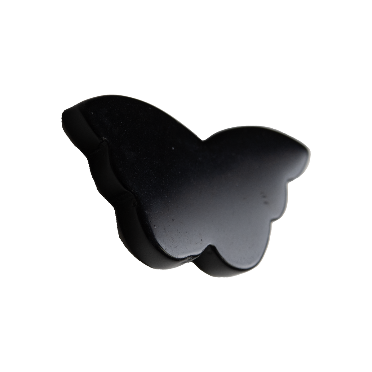 angled view of genuine Black Onyx butterfly crystal carving by Energy Muse
