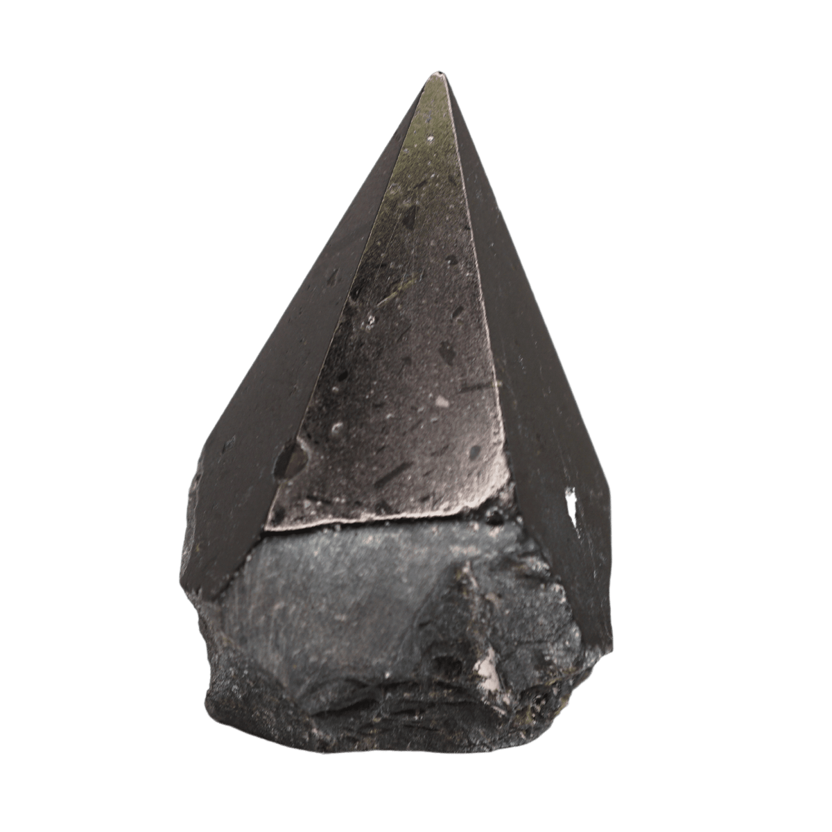 Close up view of half polished Black Tourmaline point by Energy Muse