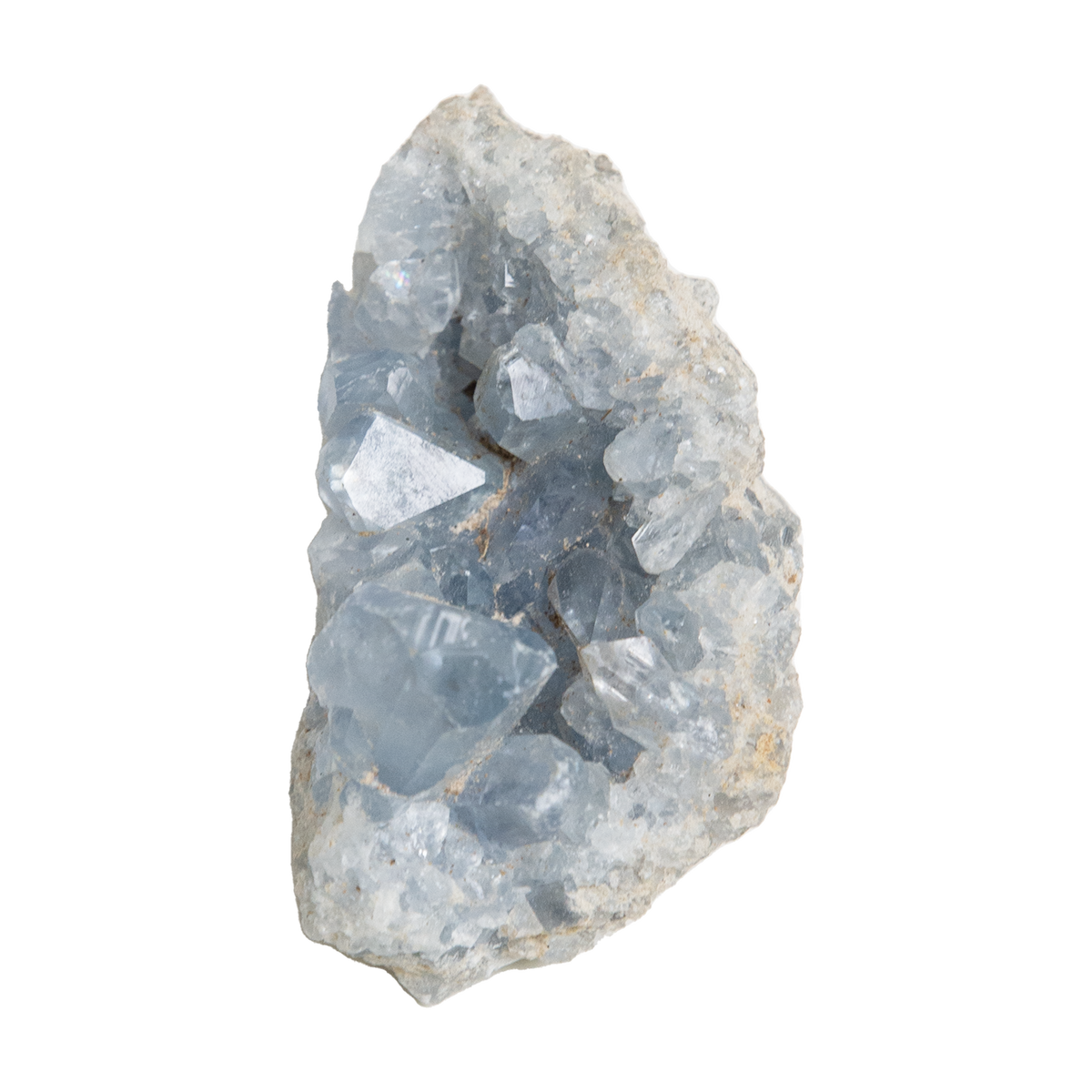 differently shaped blue celestite raw cluster geode