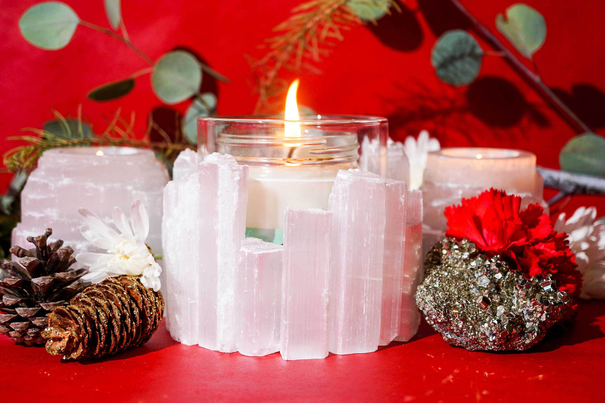 Glass Selenite Candle Holder