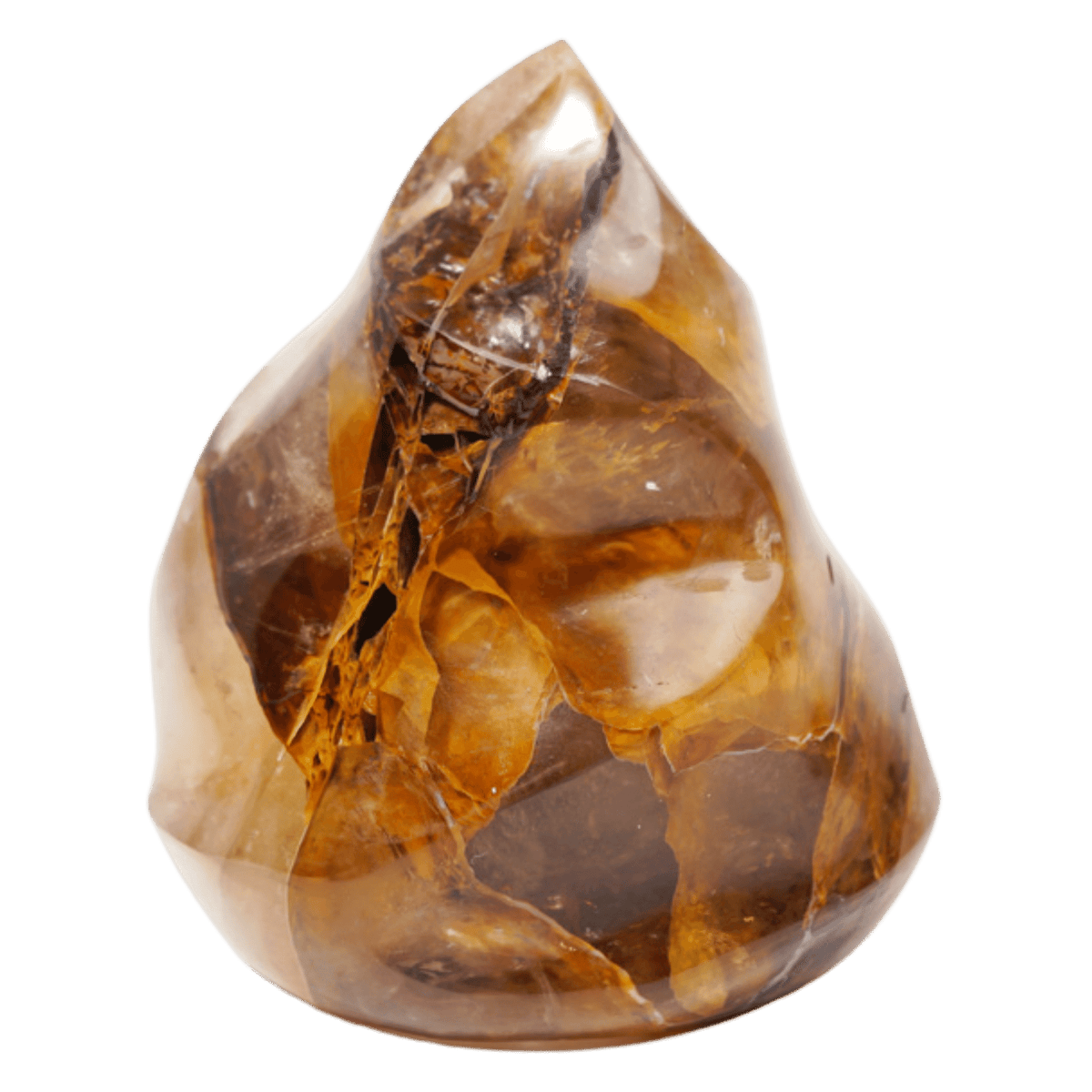 darker variation of natural golden healer quartz carved flame crystal by Energy Muse