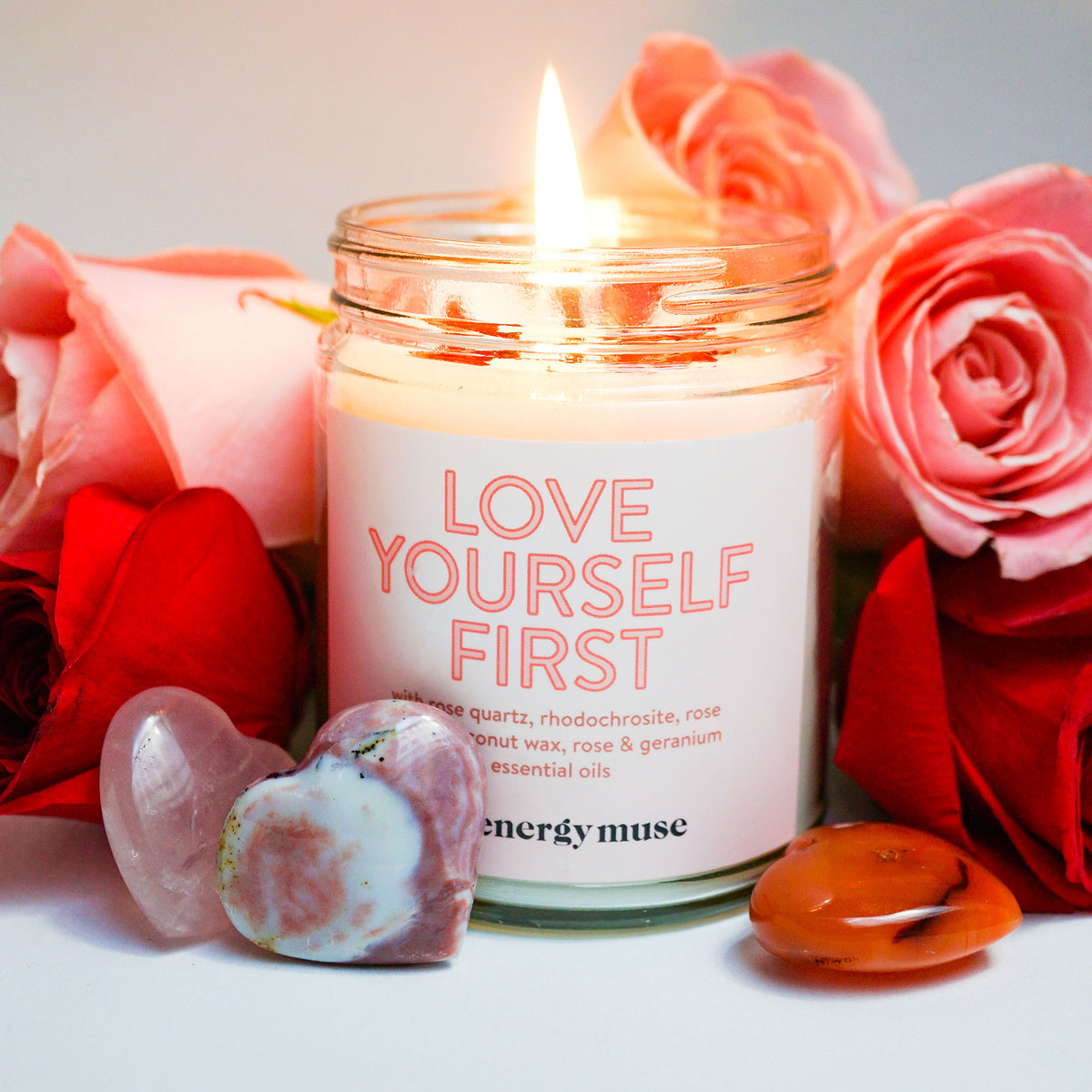 Love Yourself First Crystal Candle