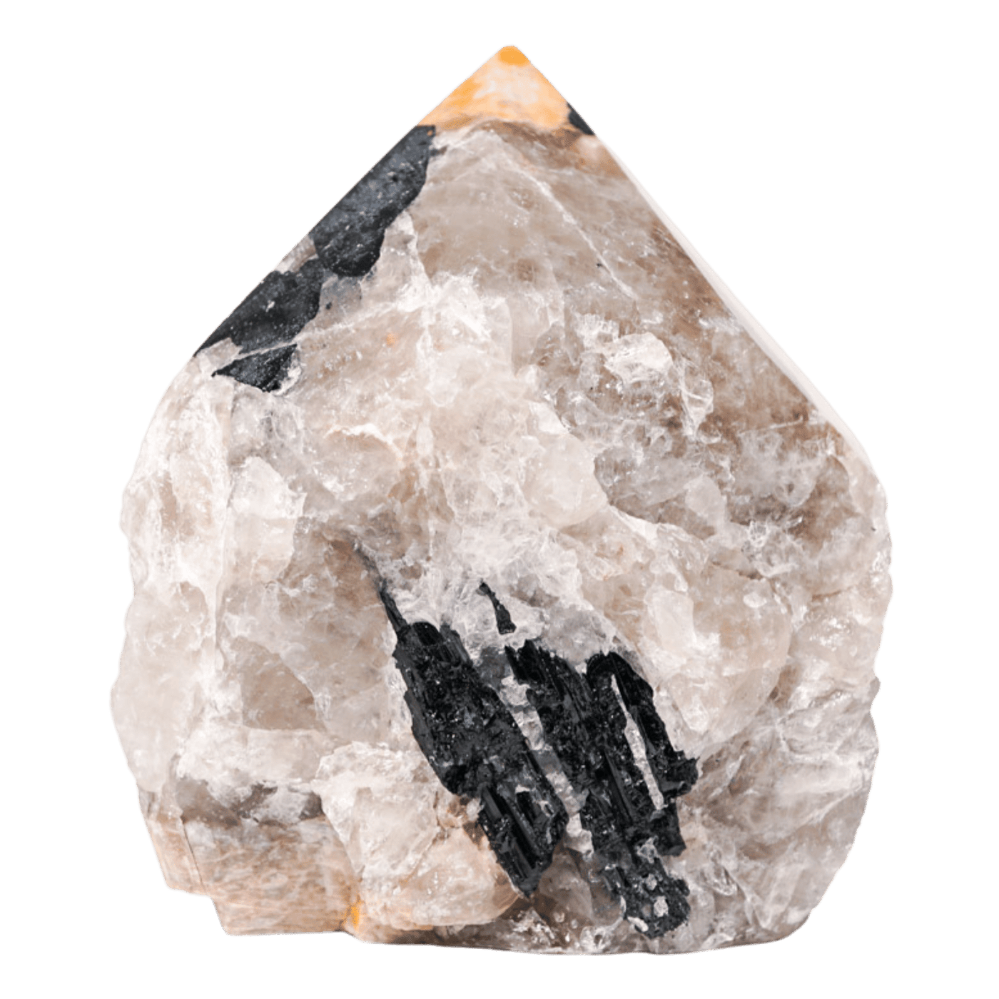 Moonstone & Tourmalinated Quartz Half-Polished Point
