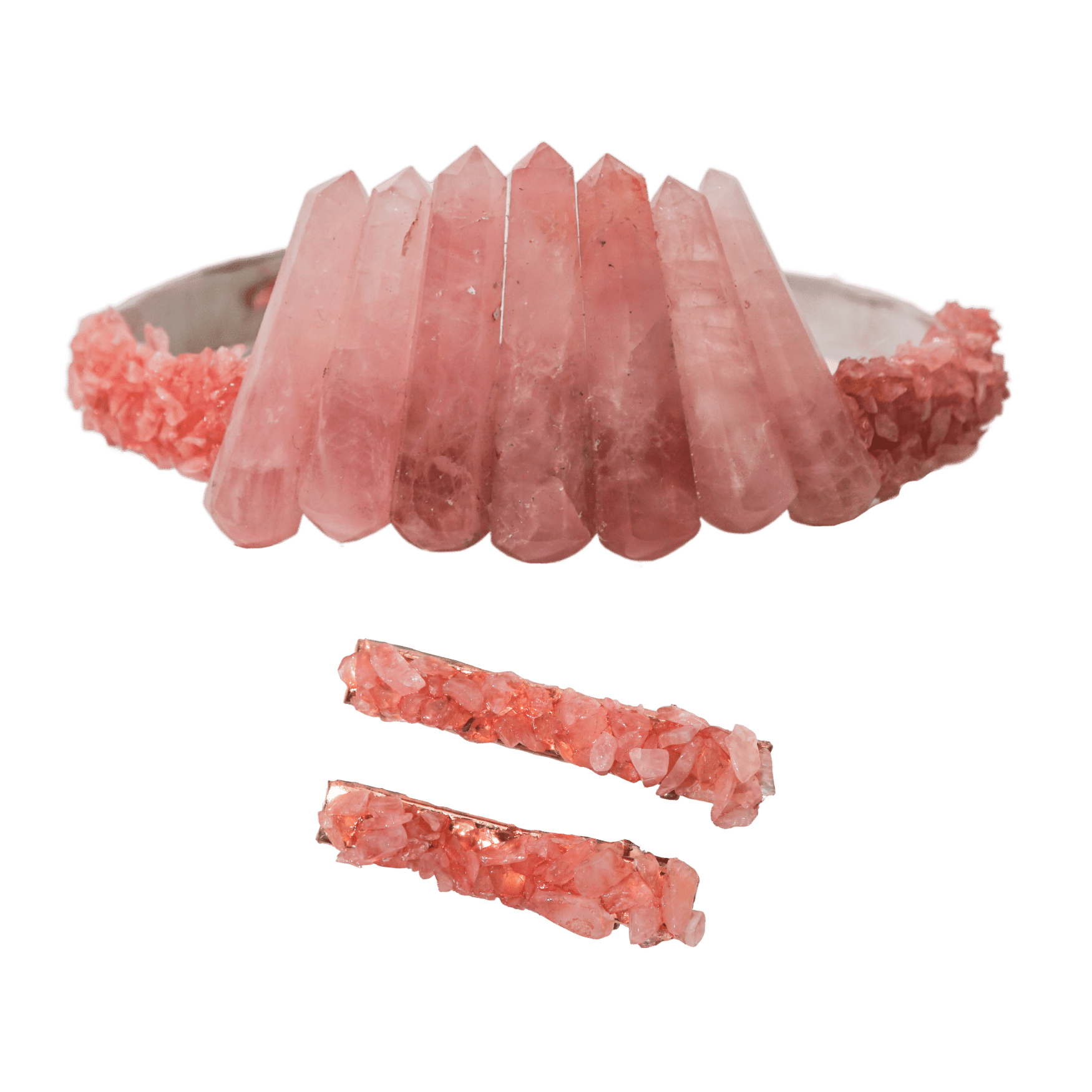 Rose Quartz Crystal Crown + Clip Duo Shop Genuine Crystal Accessories at Energy Muse
