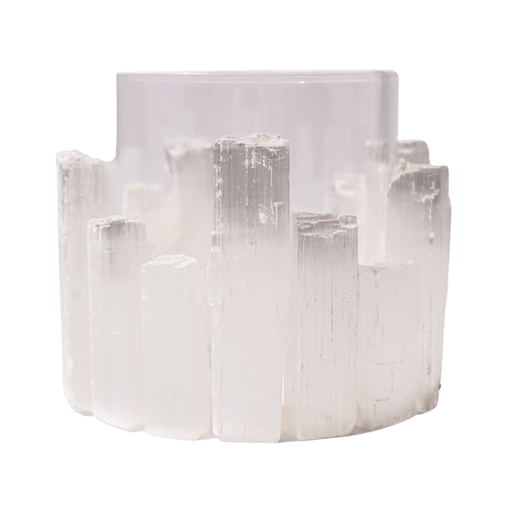 Glass Selenite Candle Holder