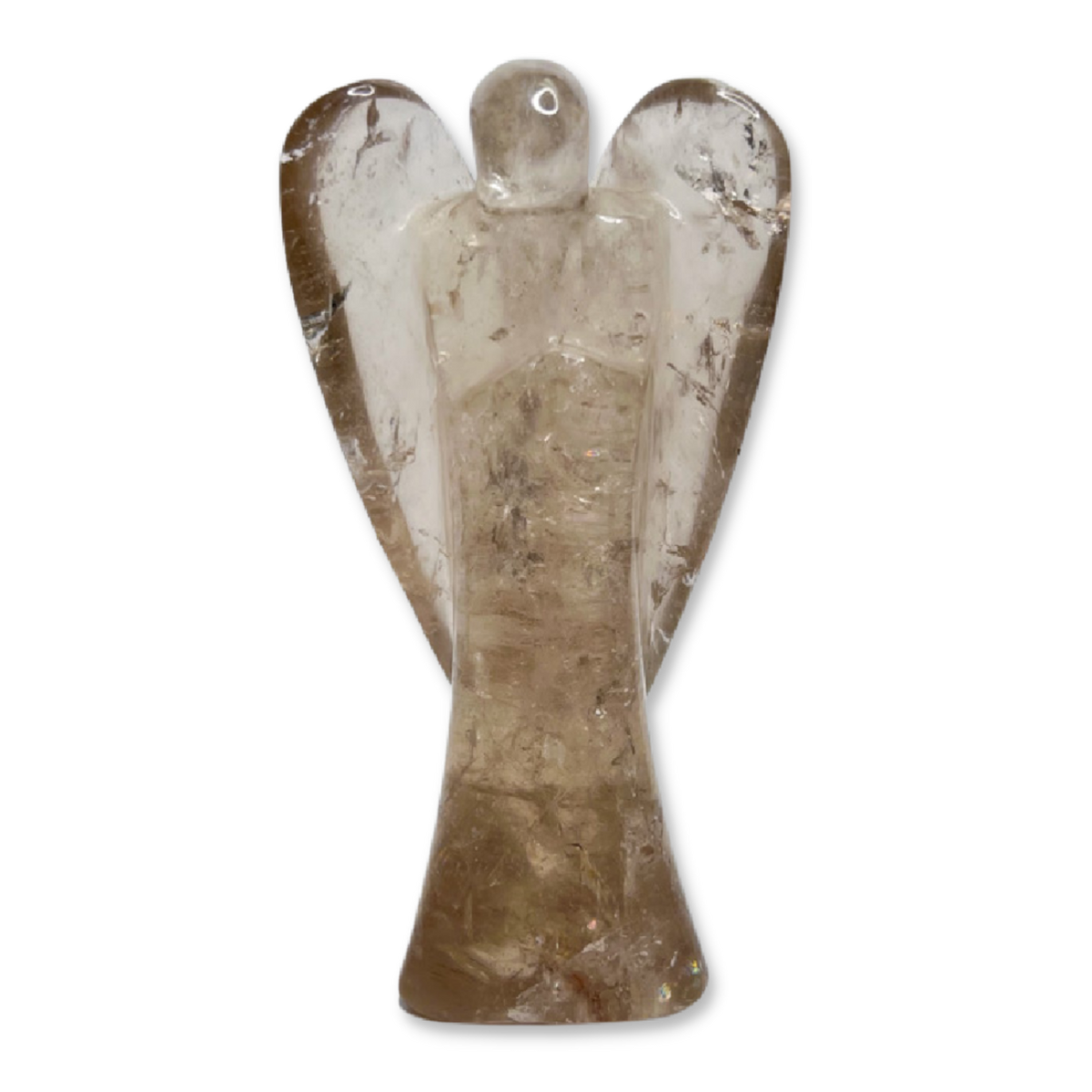 close up product view of genuine Smoky Quartz Angel shape carving by Energy Muse