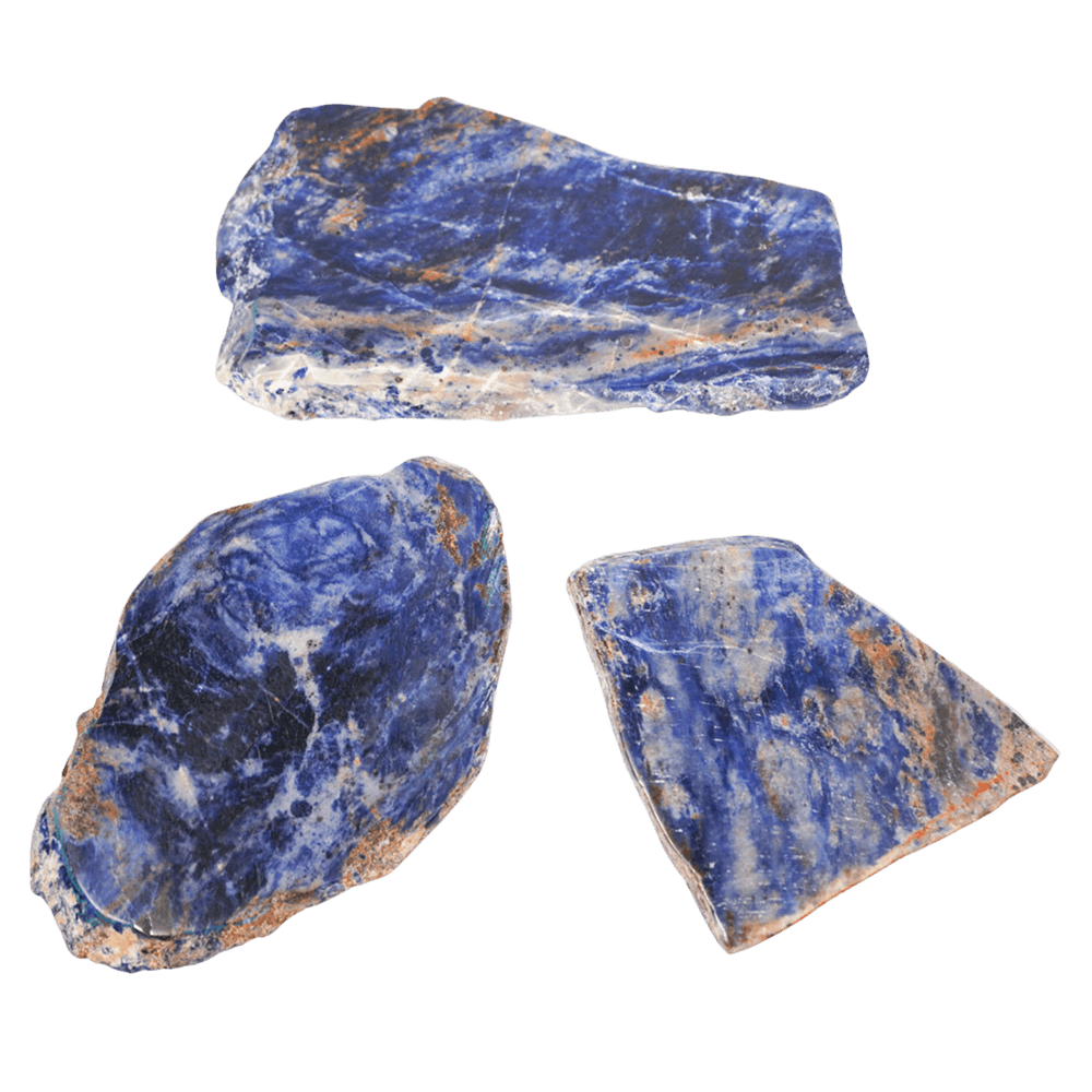 Showing the variety of shapes of genuine Sodalite slabs by Energy Muse