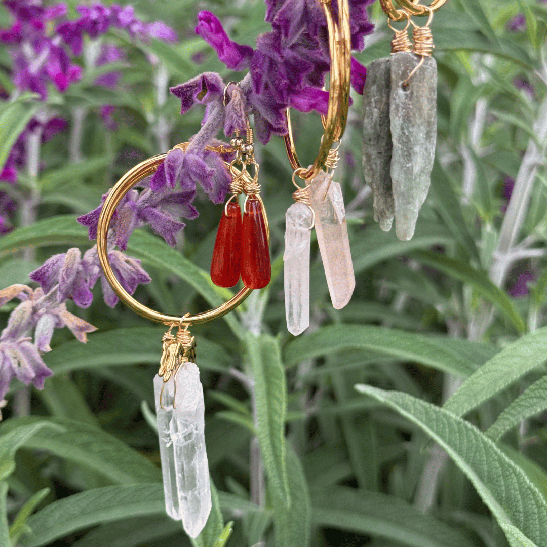 Pink Lemurian Angel Wing Hoop Earrings