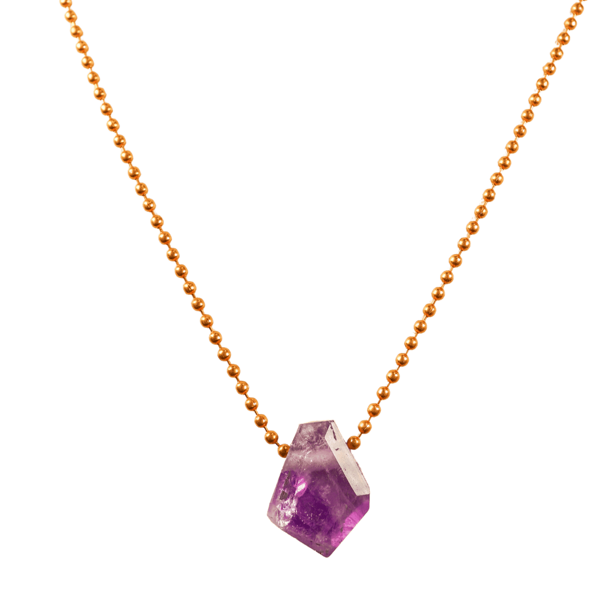 Amethyst with Copper Ball Chain Necklace