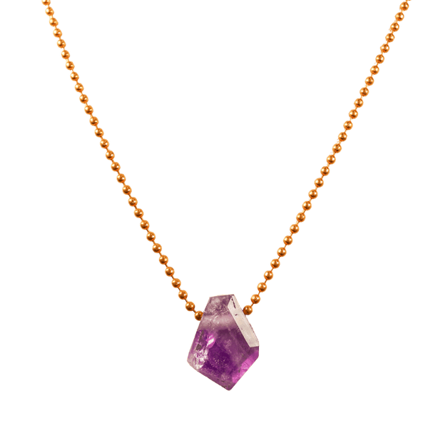 Amethyst with Copper Ball Chain Necklace