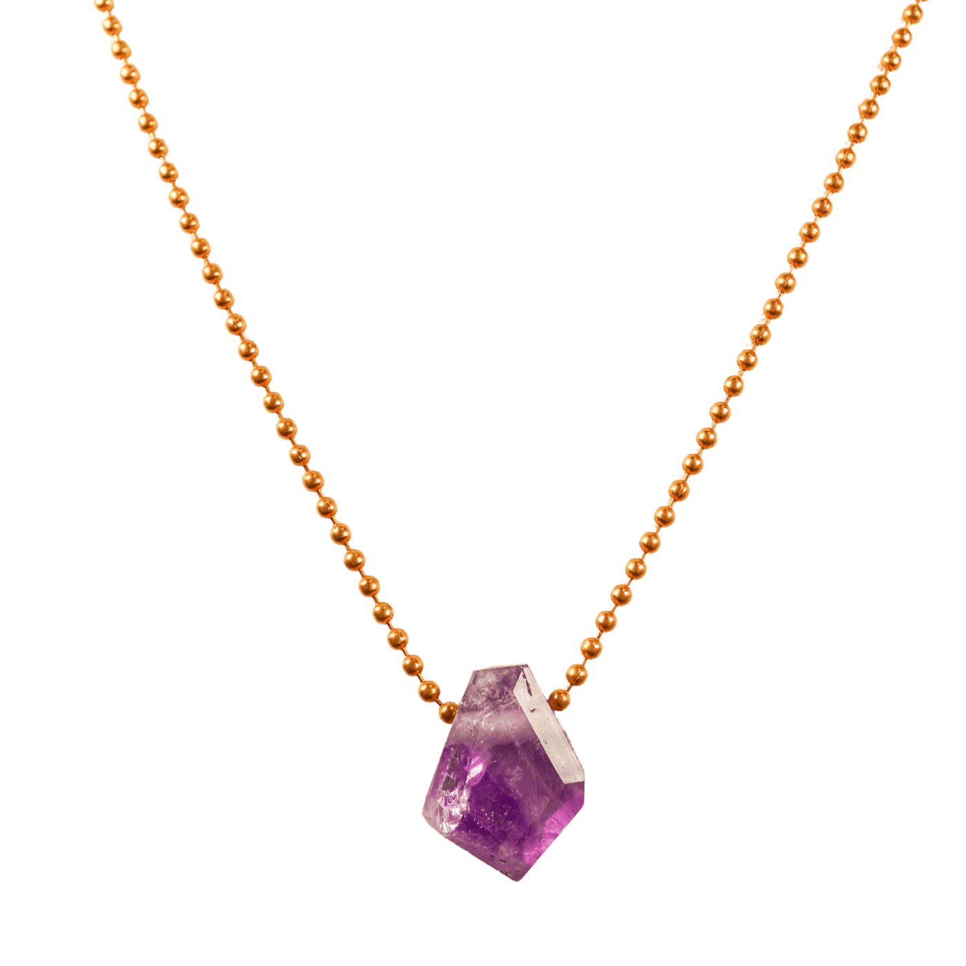 Amethyst with Copper Ball Chain Necklace