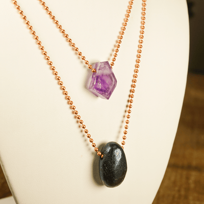 Amethyst with Copper Ball Chain Necklace