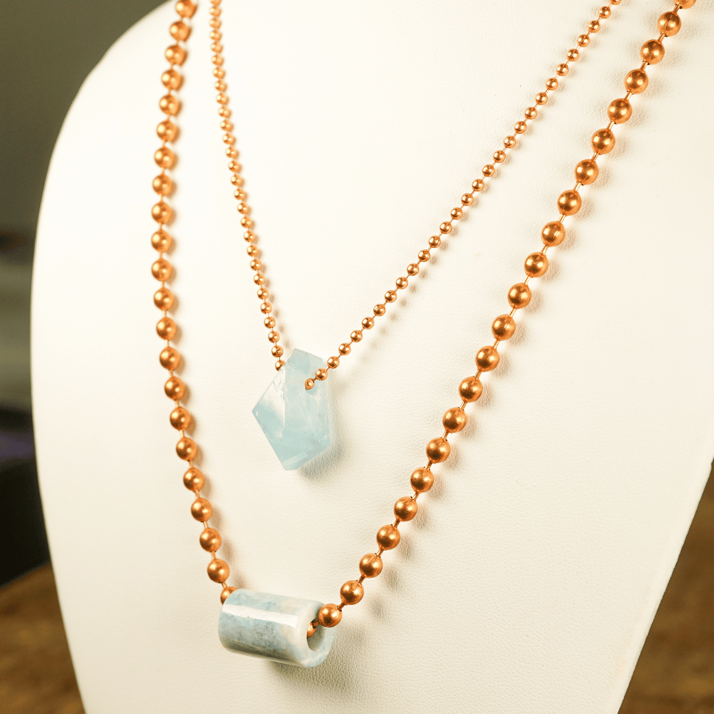 Aquamarine with Copper Ball Chain Necklace