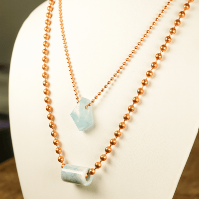 Aquamarine with Copper Ball Chain Necklace