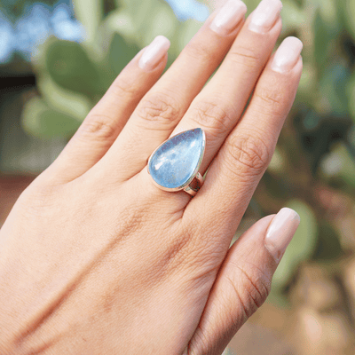 Aquamarine Teardrop Sterling Silver Ring