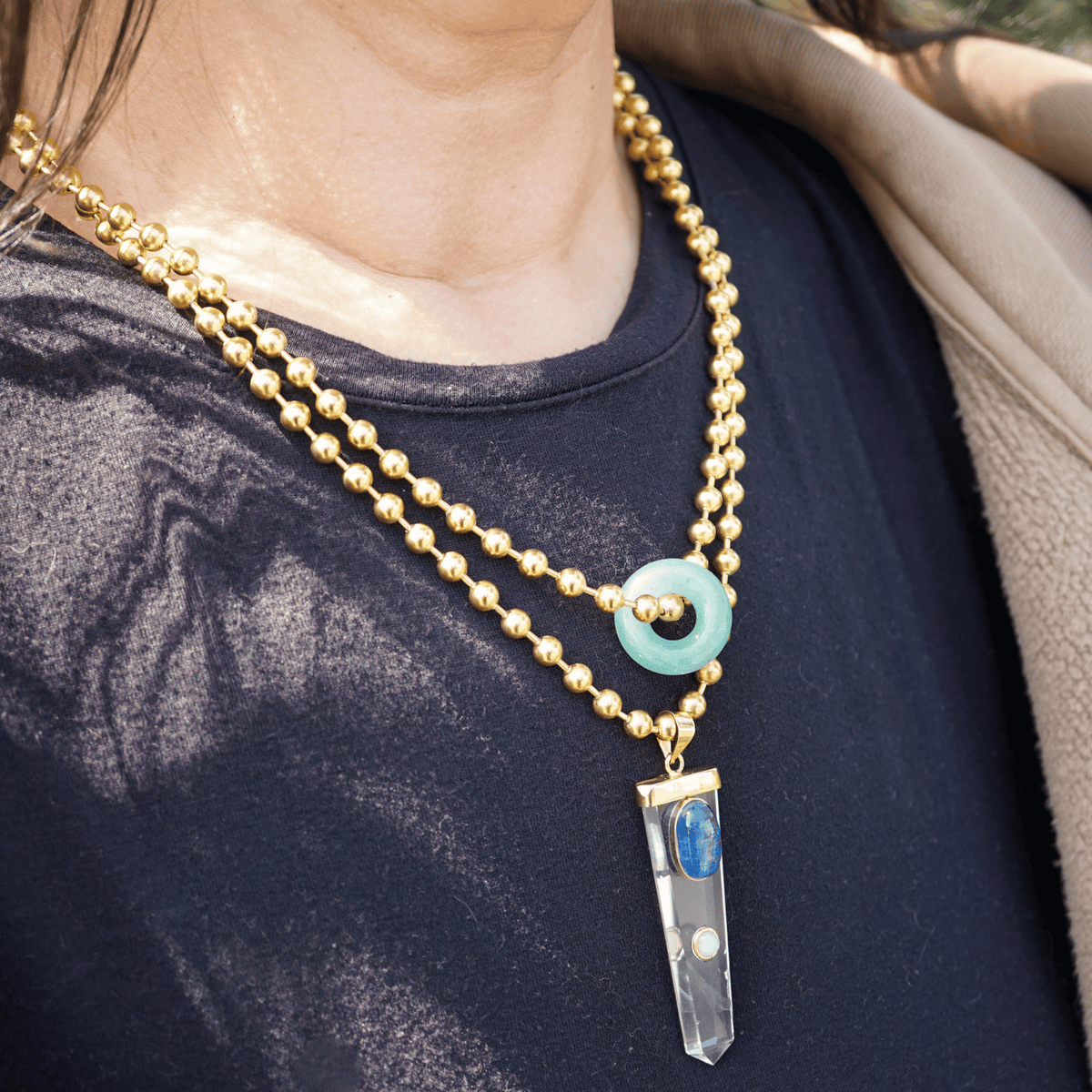Aventurine Donut Ball Chain Necklace