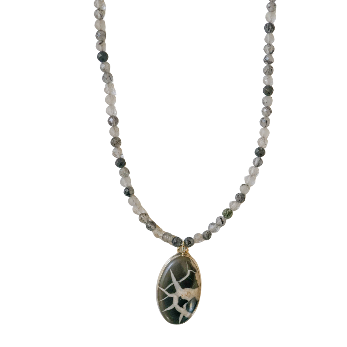 Black Septarian & Black Rutilated Quartz Necklace