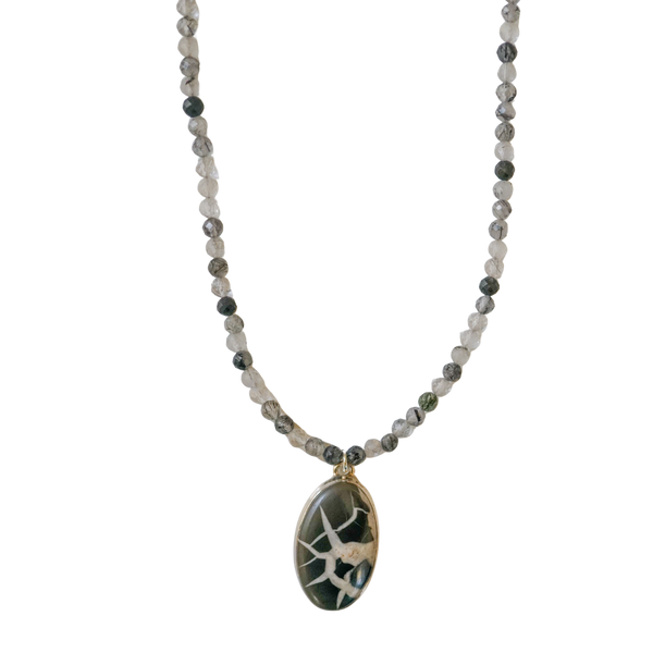 Black Septarian & Black Rutilated Quartz Necklace